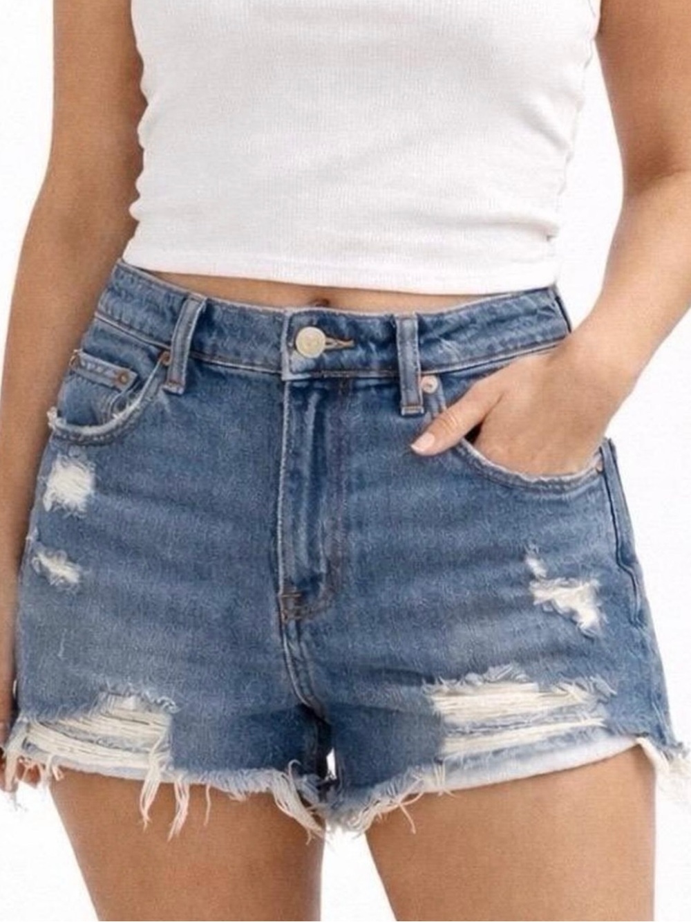 ABERCROMBIE & FITCH | The Mom Short High Rise Distressed Denim Shorts Sz. 24